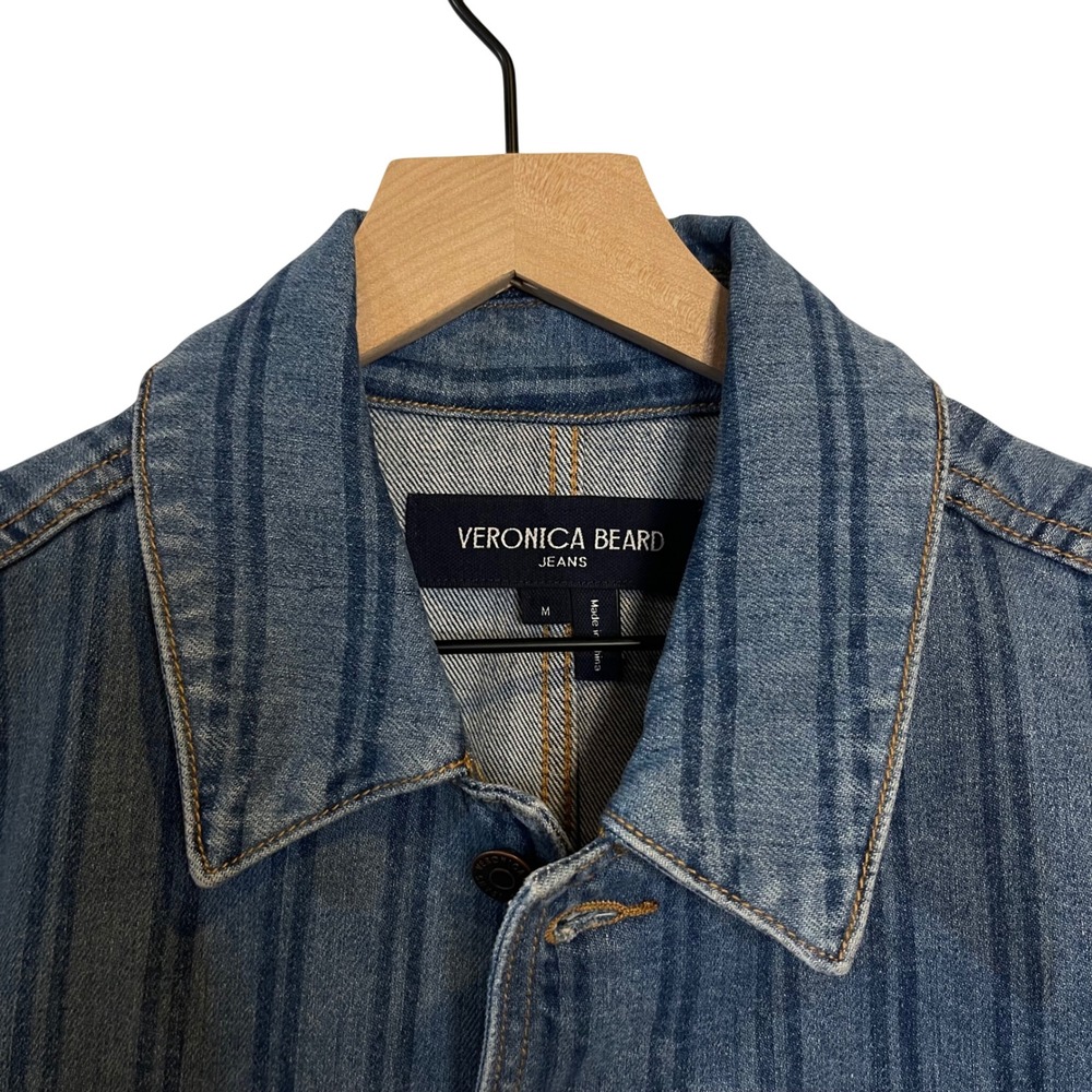 Veronica Beard Dahl Denim Jacket Size Medium Sapphire Stripe Chic Oversized Boxy - Picture 11 of 16